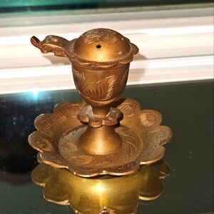Vintage Brass Sarnard Incense Holder Handcrafted India Hinged Carved Design